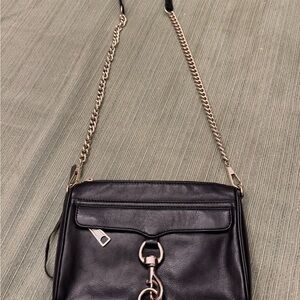 Rebecca Minkoff Mini MAC Black Leather Crossbody Bag with Gold Chain